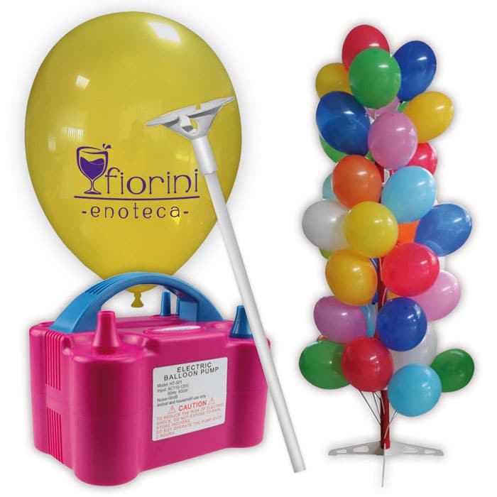 kit palloncini pubblicitari 4 – 2500 palloncini con stampa 1 lato + 2500  bastoncini + 1 gonfiatore elettrico + 2 espositori ad albero