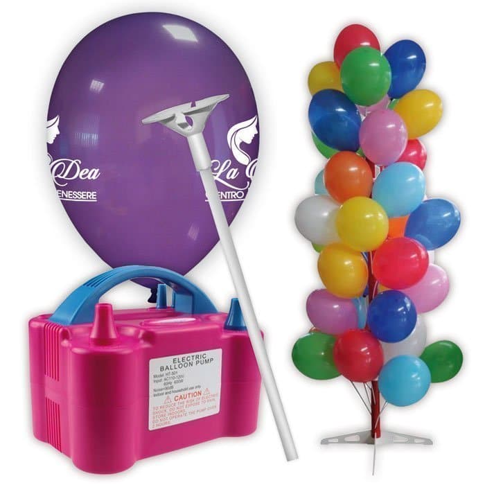 kit palloncini pubblicitari 10 – 1000 palloncini con stampa 2 lati + 1000  bastoncini + 1 gonfiatore elettrico + espositore ad albero