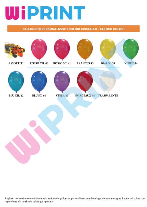 palloncini personalizzati cristallo tabella colori
