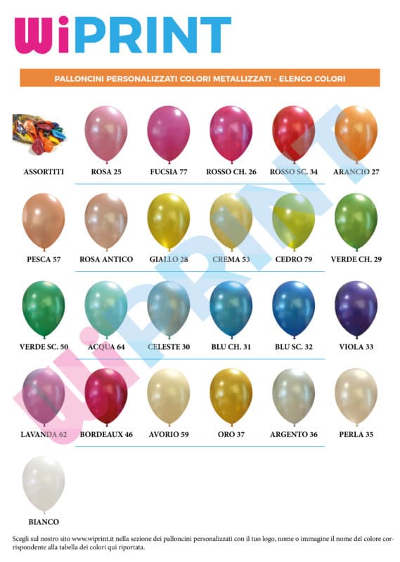 palloncini personalizzati metallizzati tabella colori