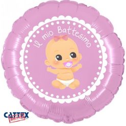 Palloncini mylar religiosi Battesimo Bimba Rosa (18”)