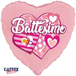 Palloncini mylar religiosi Battesimo Cuori Rosa (18”)