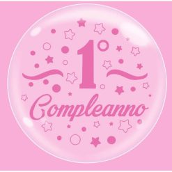 Palloncini compleanno Bubble Party - Primo Compleanno Rosa (18”)