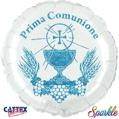 Palloncini mylar religiosi Prima Comunione Sparkle Blu (18”)